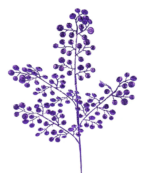 33 Inch Purple Glitter Round Leaf Spray