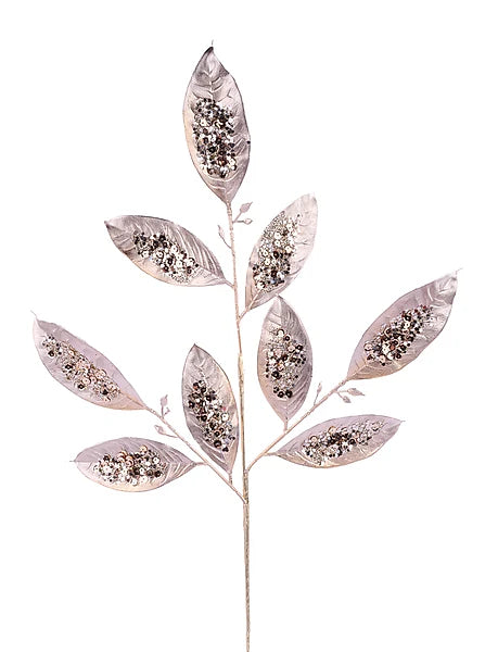 25.5 Inch Champagne Glitter Sequin Leaf Spray