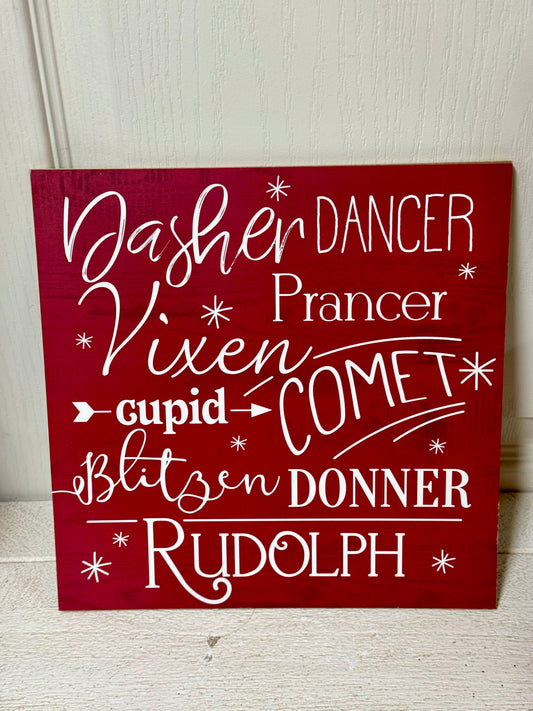 10 Inch Christmas Reindeer Names Wood Sign