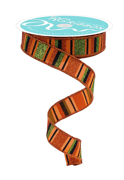 7/8 Inch By 10 Yard Orange Black And Lime Horizontal Stripe Ribbon
