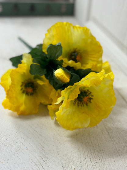 17 Inch Yellow Poppy Floral Bush