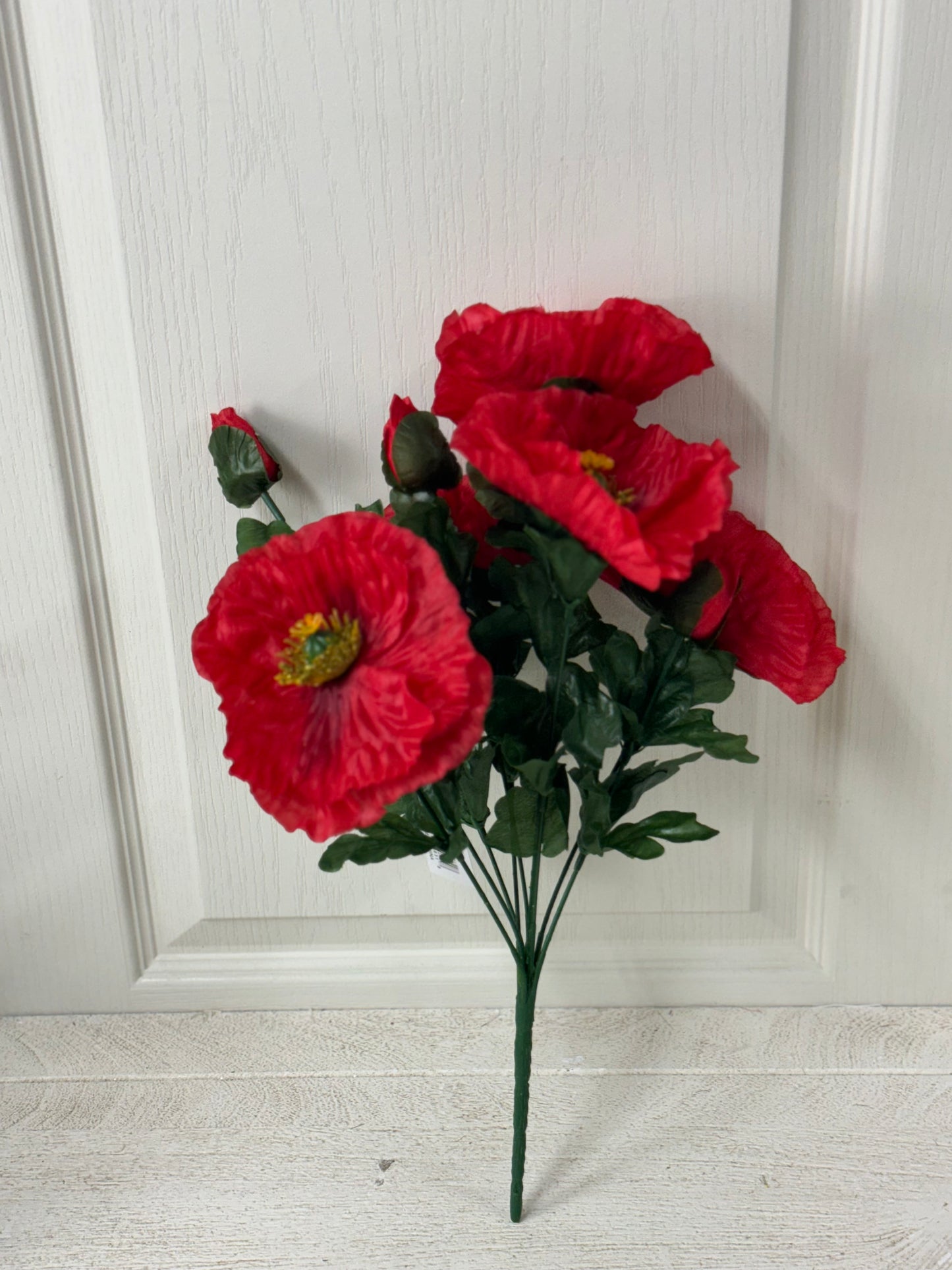 17 Inch Red Poppy Floral Bush