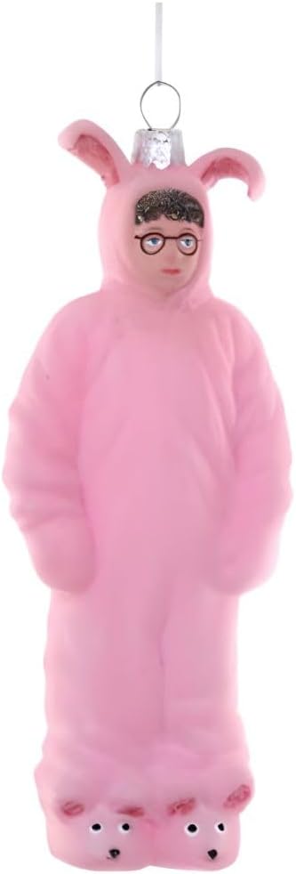 5 Inch Pink Bunny Suit Glass Ornament