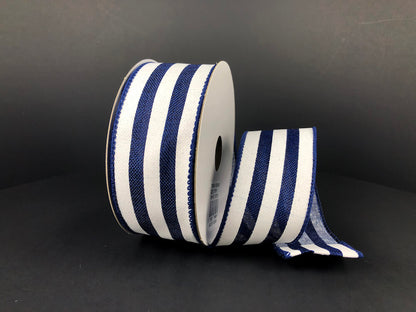 1.5 Inch By 10 Yard Navy And White Cabana Striped Ribbon