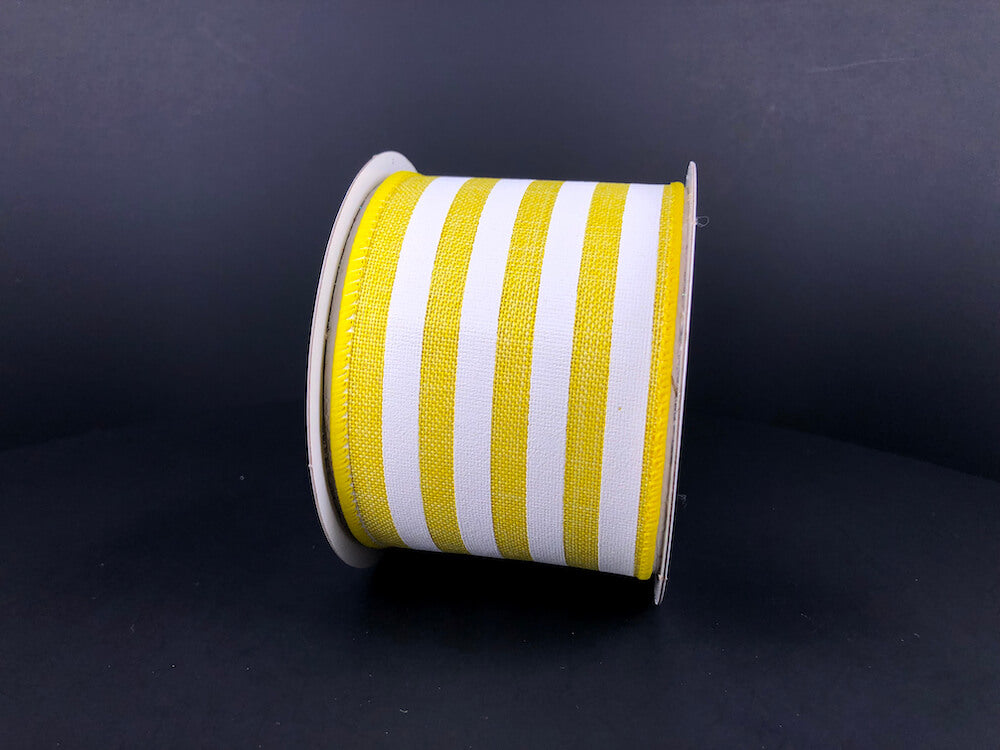2.5 Inch By 10 Yard Yellow And White Cabana Striped Ribbon