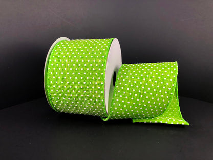 2.5 Inch By 10 Yard Green Background With White Microdot Ribbon