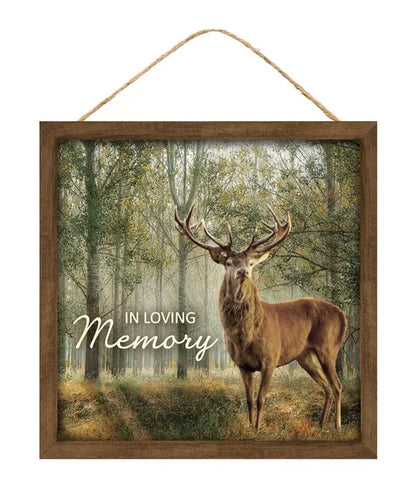 10 Inch In Loving Memory Deer Wood Square Sign