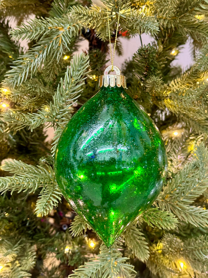 6 Inch Speckle Emerald Green Teardrop Ornament