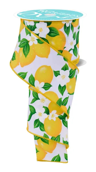 2.5 Inch By 10 Yard Lemons And Flowers Ribbon
