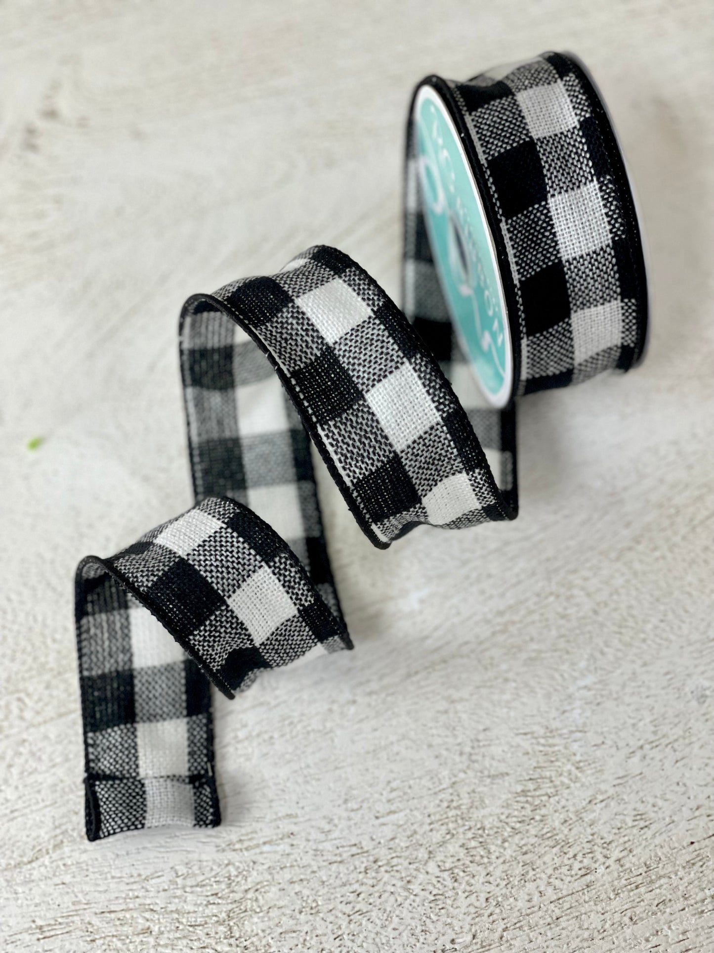 1.5 Inch By 10 Yards Black And White Woven Flannel Ribbon