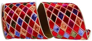 4 Inch By 5 Yard Diamond Velvet Jewel Deluxe Wired Ribbon
