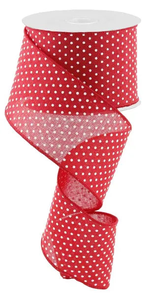 2.5 Inch By 10 Yard Red And White Raised Swiss Dots On Royal Ribbon