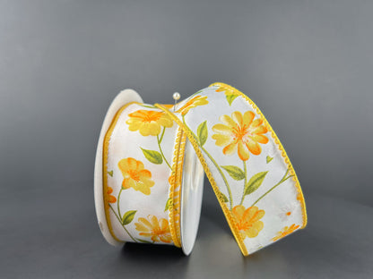 1.5 Inch By 10 Yard Yellow Flutter Flowers Ribbon
