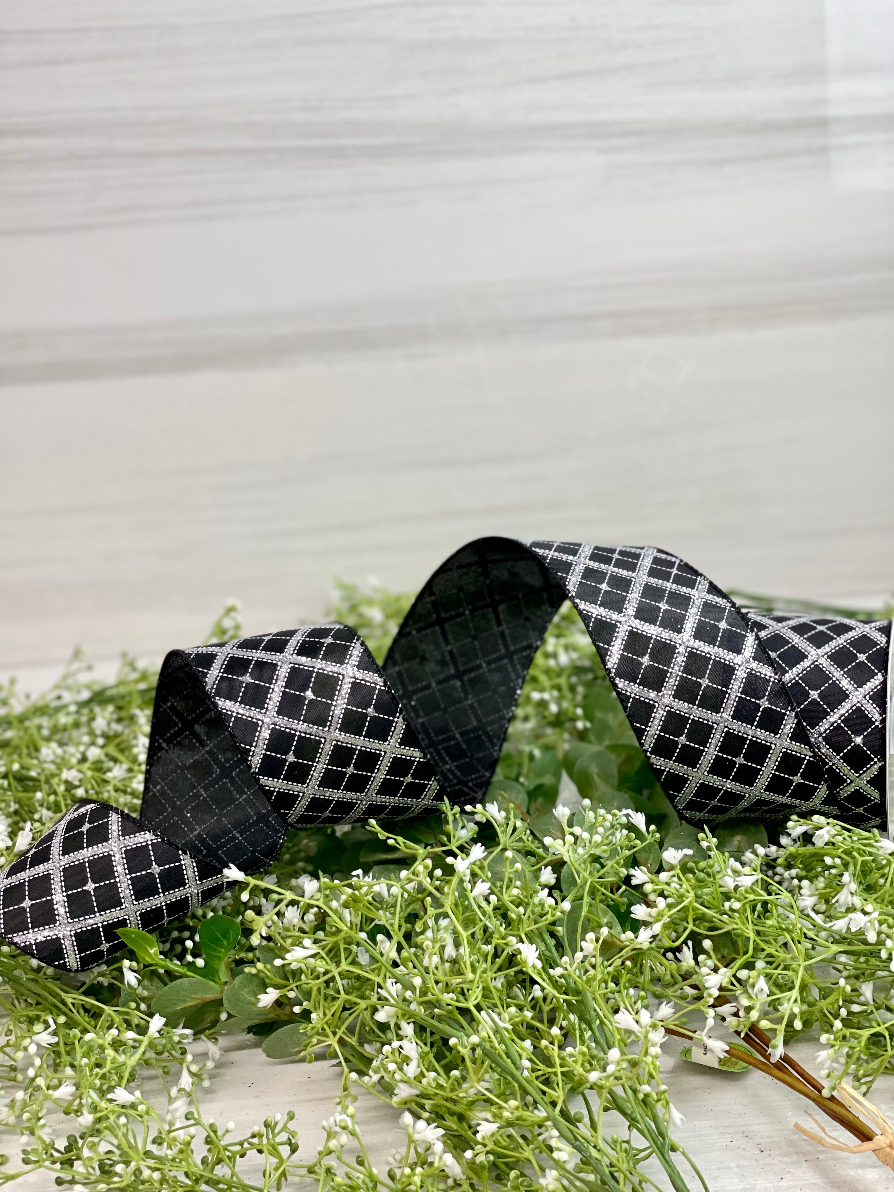 2.5 Inch By 10 Yard Black And Silver Glitter Diagonal Ribbon – TMIGifts