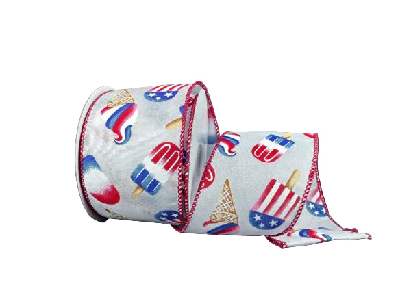 2.5 Inch By 10 Yard Patriotic Ice Cream And Popsicles Ribbon