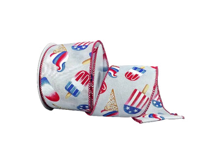 2.5 Inch By 10 Yard Patriotic Ice Cream And Popsicles Ribbon
