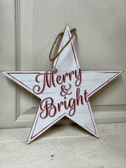 12 Inch Merry And Bright Star Wood Sign