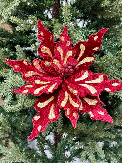 32 Inch Burgundy Velvet Poinsettia Stem