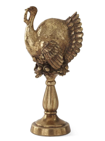 13.25 Inch Gold Resin Turkey On Pedestal