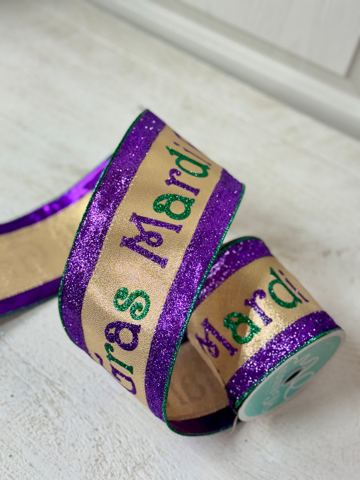 4 Inch By 10 Yard Mardi Gras Glitter Ribbon