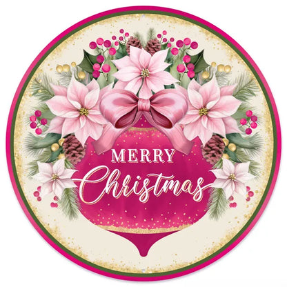 12 Inch Pink And Red Merry Christmas With Ornament Metal Sign