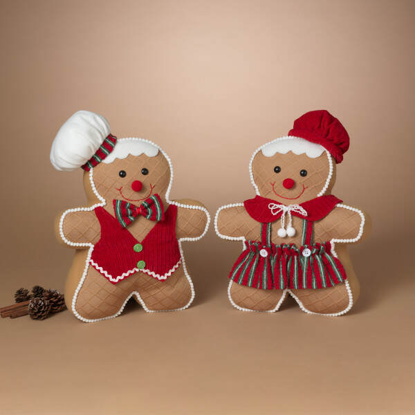 18 Inch Fabric Holiday Gingerbread Man Cushion Two Assorted