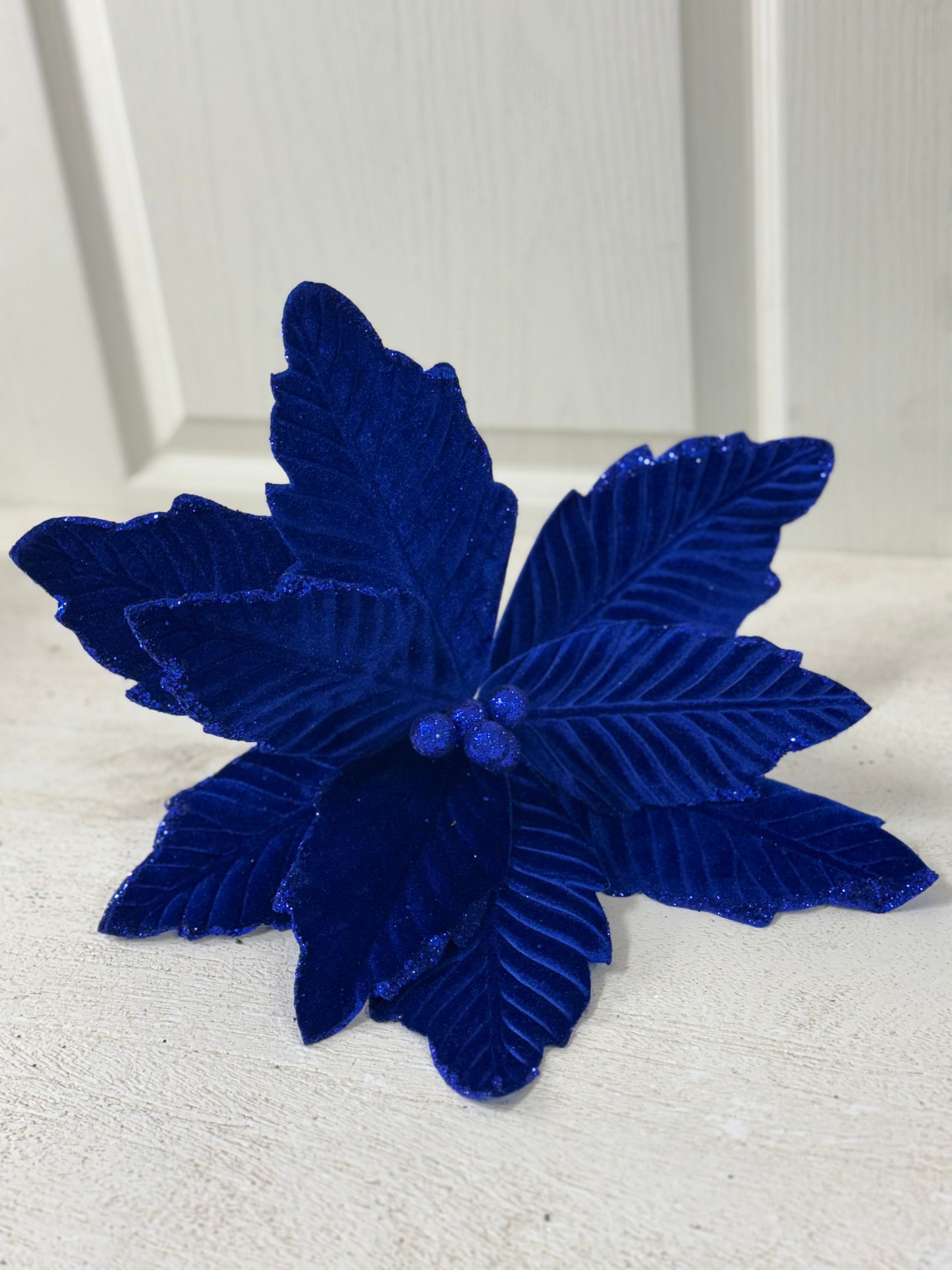 12.5 Inch Royal Blue Velvet Poinsettia Spray