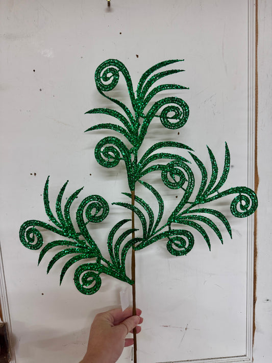 35 Inch Emerald Green Swirl Palm Spray