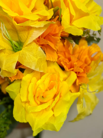 24 Inch Rose Lily Zinnia Yellow And Orange Mixed Floral Bush