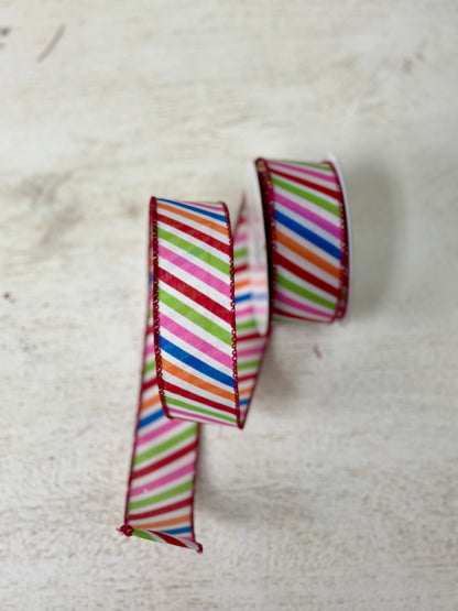 1.5 Inch By 10 Yard Mulitcolor Diagonal Striped Ribbon