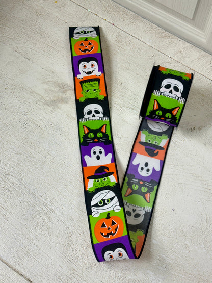 2.5 Inch By 10 Yard Peek A Boo Halloween Characters Ribbon
