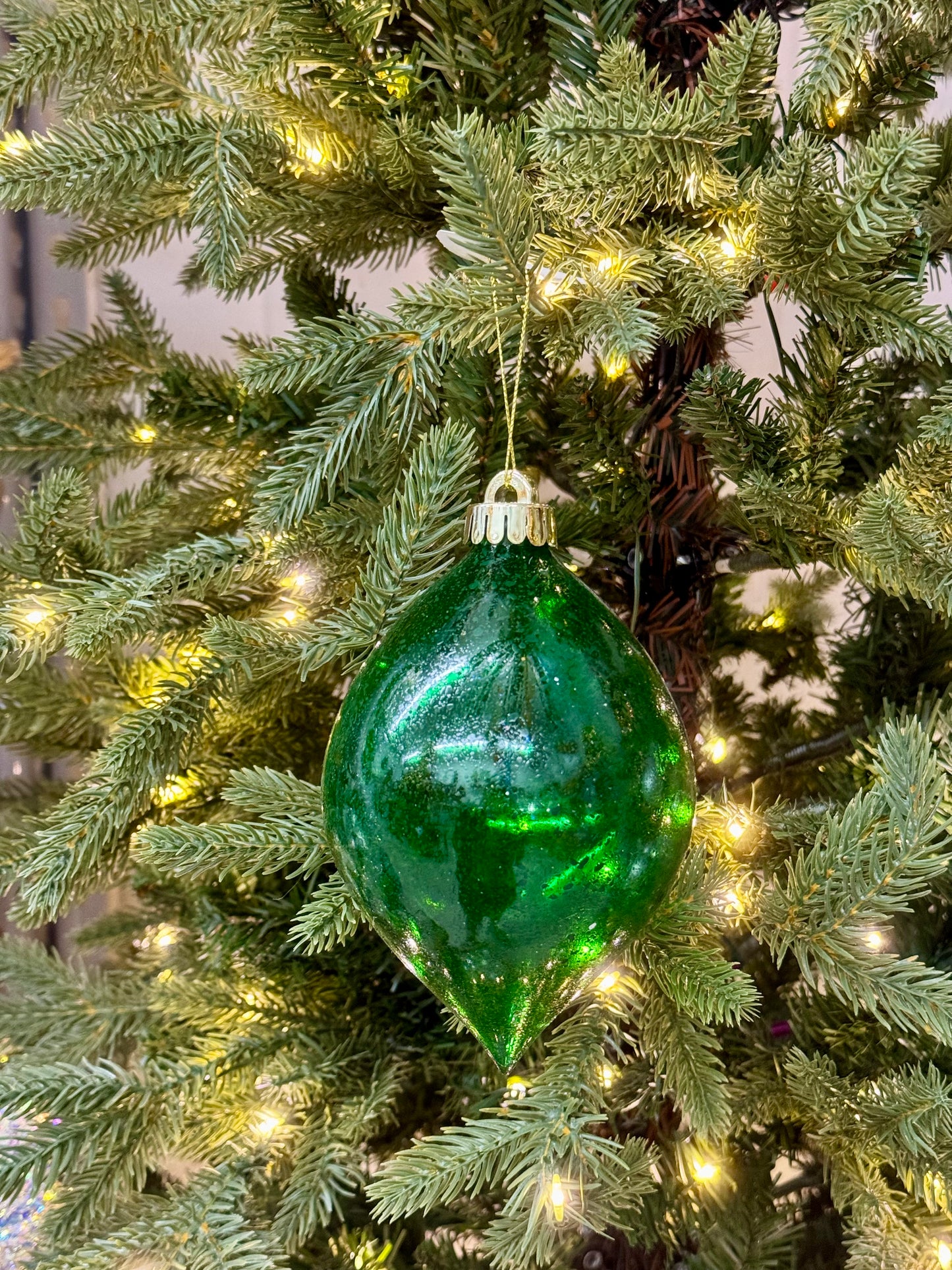6 Inch Speckle Emerald Green Teardrop Ornament