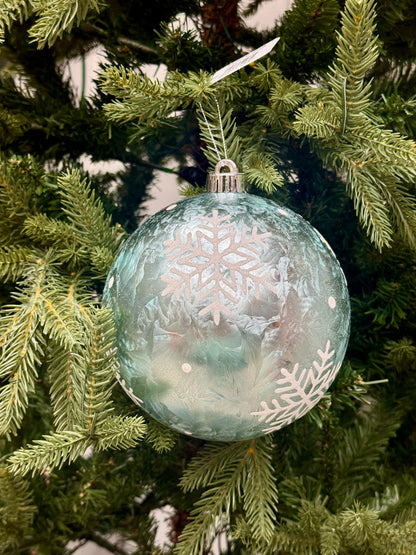 6 Inch Feather Turquoise White Snowflake Ornament