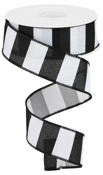 1.5 Inch By 10 Yard Black And White Wide Stripe Ribbon