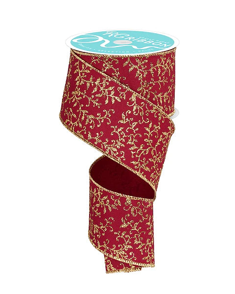 2.5 Inch By 10 Yard Wine And Gold Ribbon