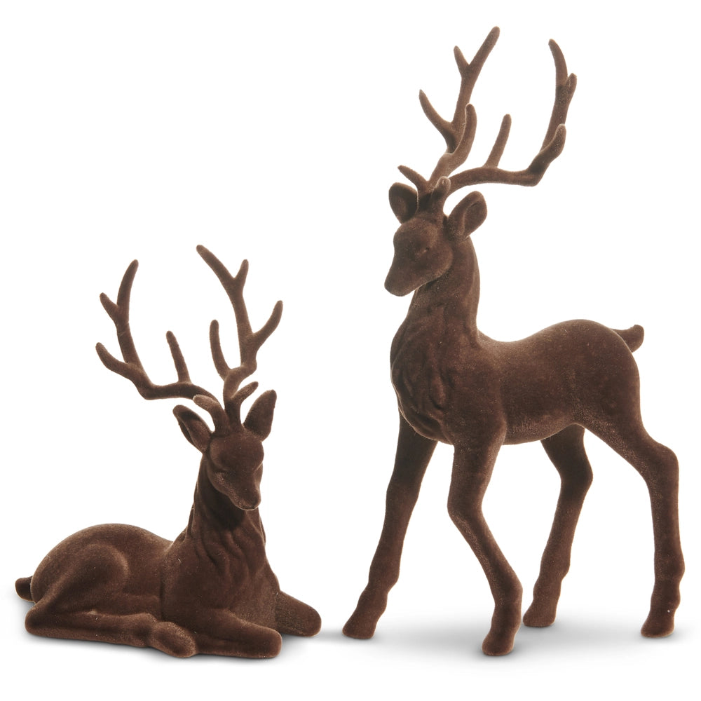 15 Inch Brown Flocked Deer Two Styles