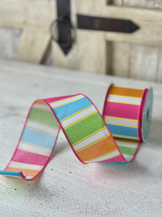 2.5 Inch By 10 Yard Multicolor Bold Stripe Ribbon