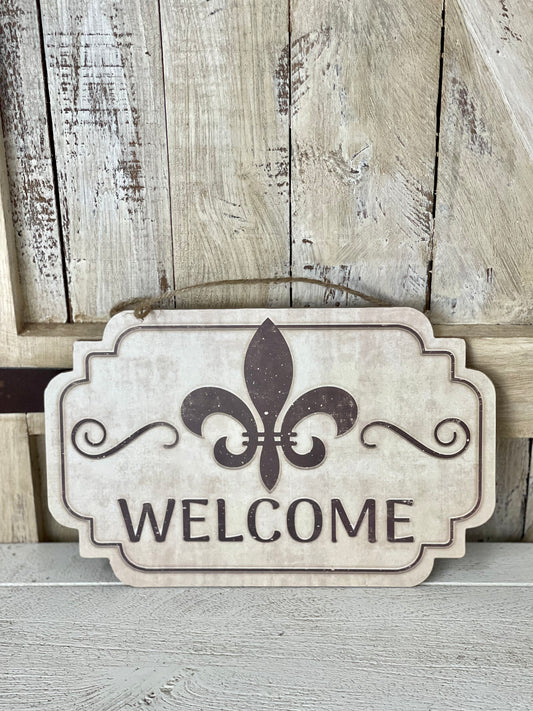 Welcome Fleur De Lis Wooden Sign