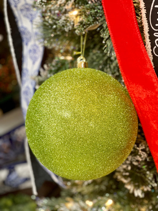 8 Inch Lime Green Glittered Ornament Ball