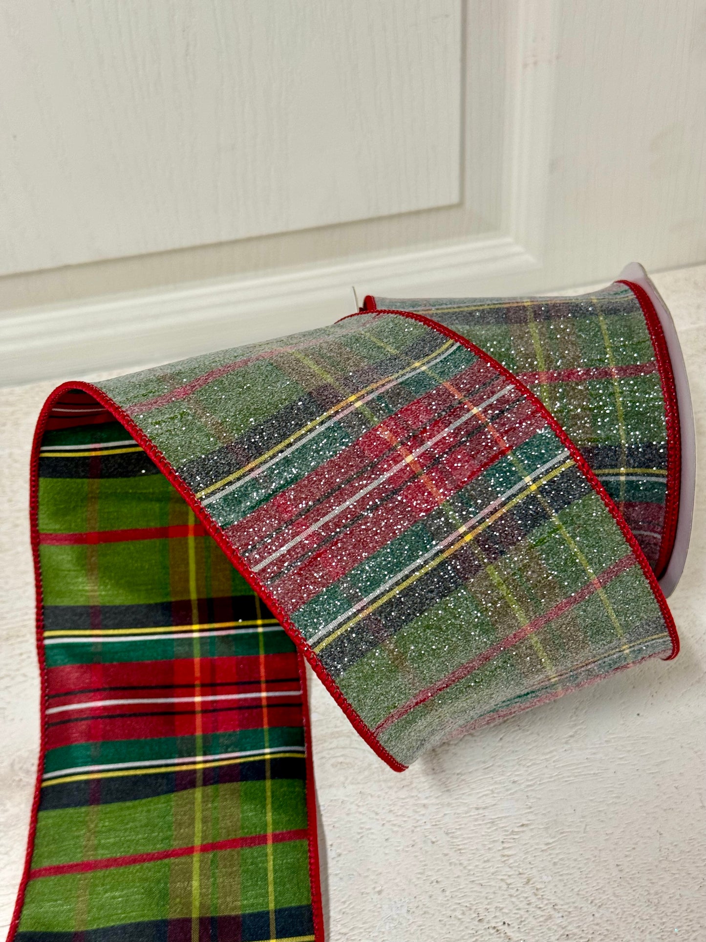 4 Inch By 10 Yard Frosted Plaid Dupioni Ribbon