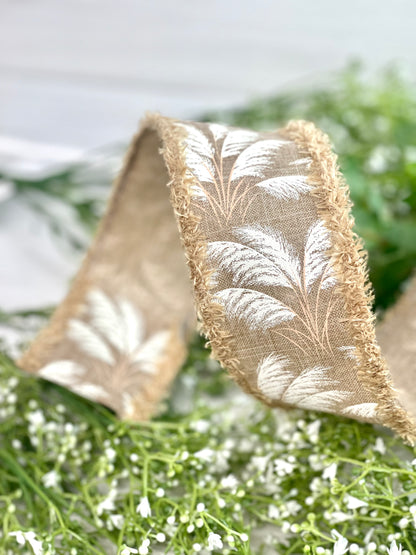 2.5 Inch By 10 Yard Light Brown Pampas Grass With Drift Ribbon