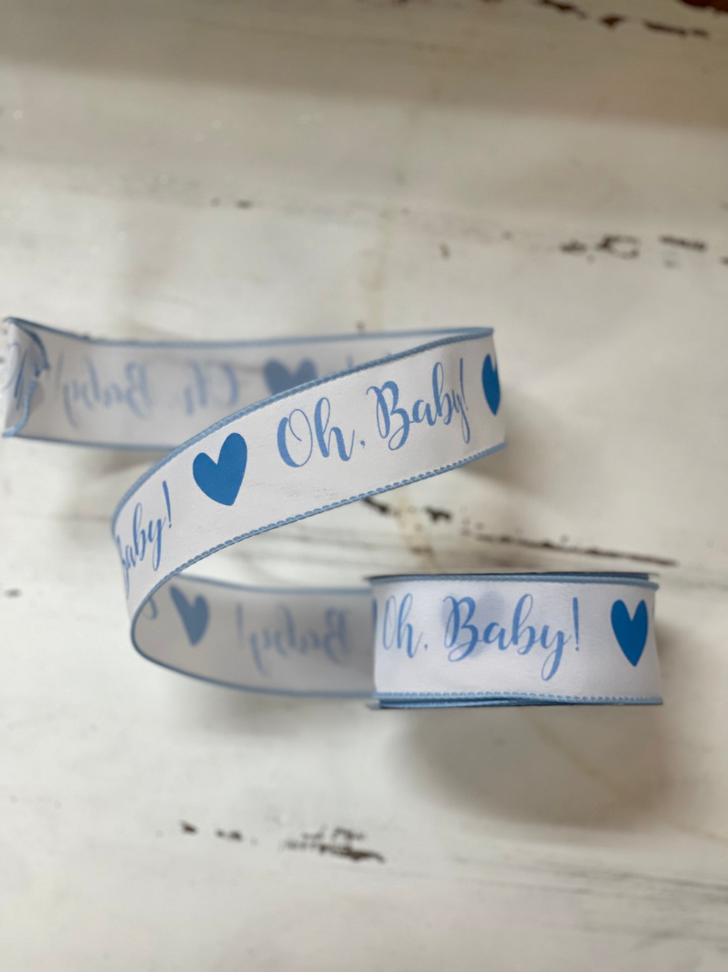 1.5 Oh Baby Boy Ribbon: Blue & White (10 Yards)