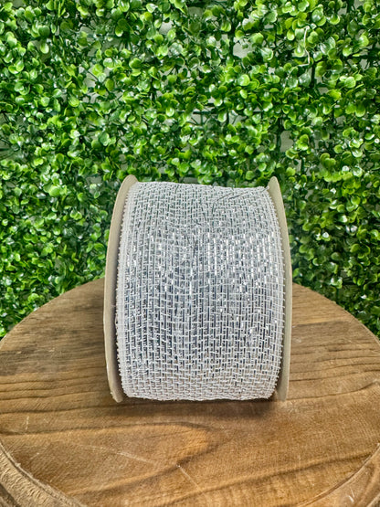 3 Inch by 20 Yards White with Silver Glamour Designer Netting