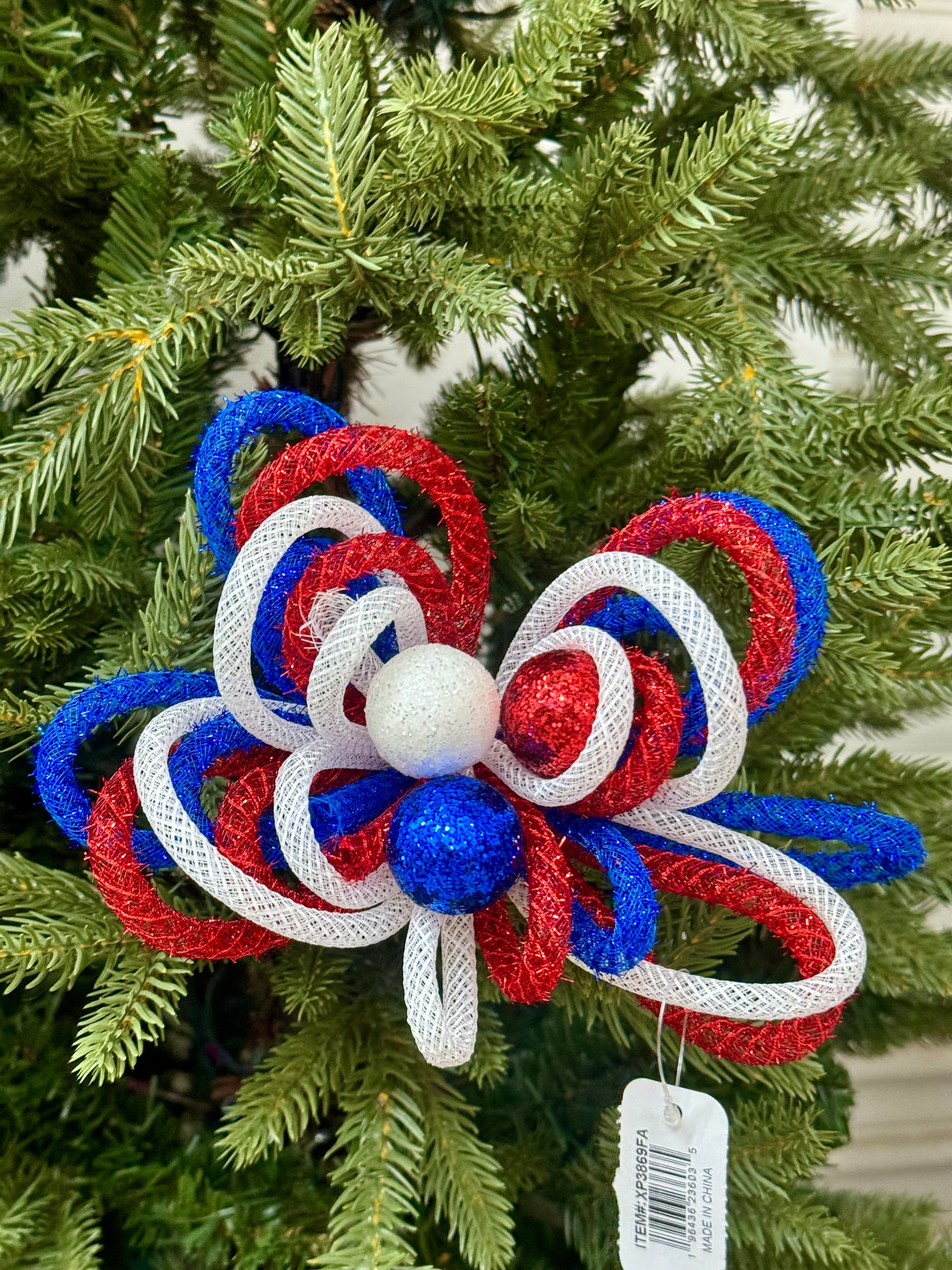 12 Inch Red White And Blue Tinsel Foil Ball Pick