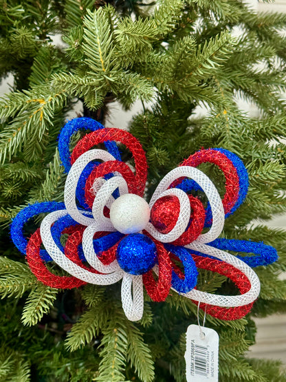 12 Inch Red White And Blue Tinsel Foil Ball Pick