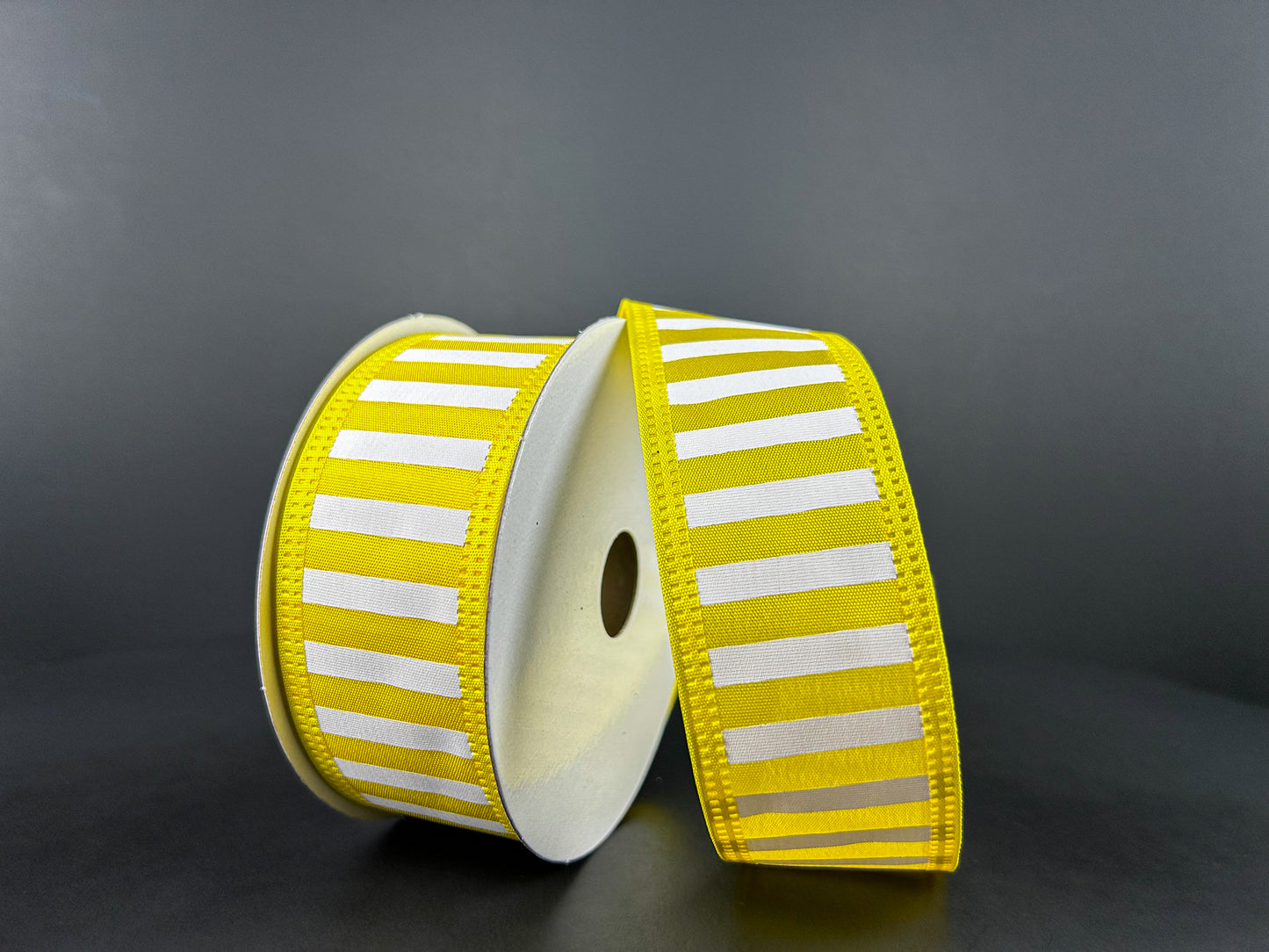 1.5 Inch By 10 Yard Yellow And White Striped Ribbon