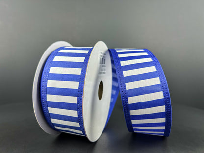 1.5 Inch By 10 Yard Royal Blue And White Striped Ribbon