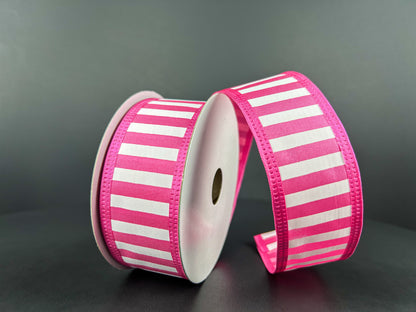 1.5 Inch By 10 Yard Pink And White Striped Ribbon