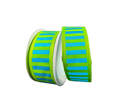 1.5 Inch By 10 Yard Lime Green And Turquoise Stripe Ribbon