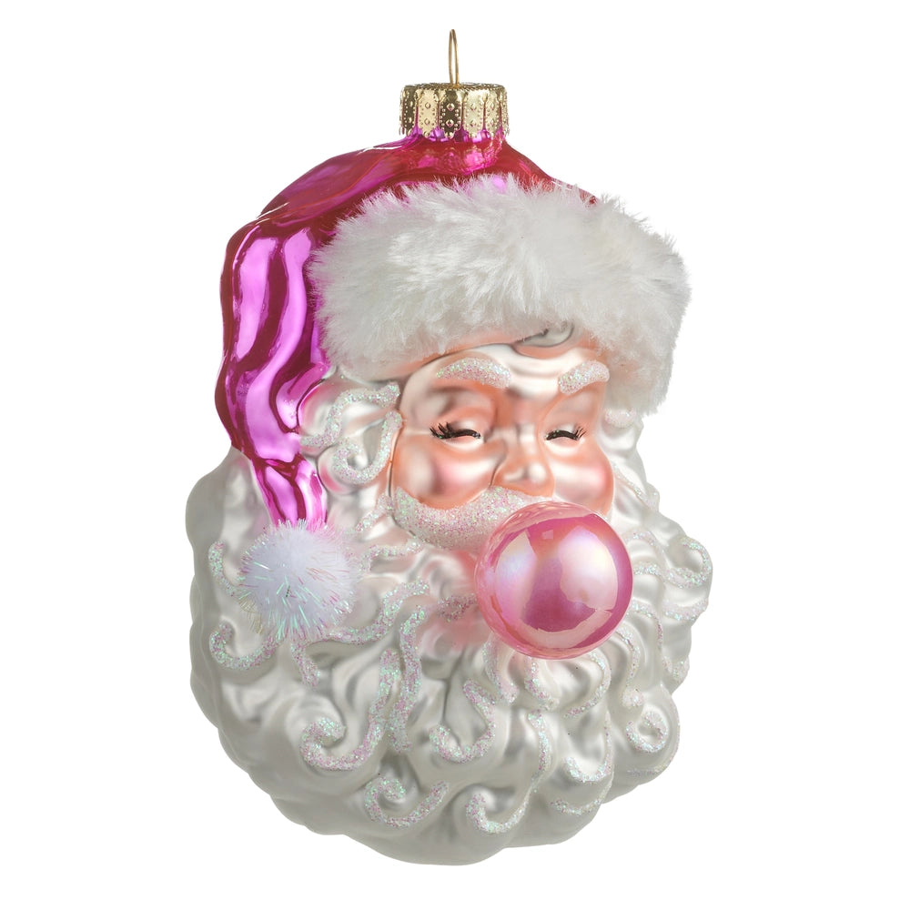 6 Inch Pink Bubblegum Glass Santa Ornament